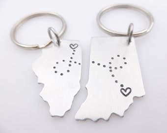 Long distance relationship - State maps - Matching set of 2 Keychains LDR Best friends Going away to college Gift for long distance parents