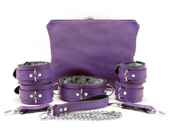 Bdsm Collar 7 Piece Leather Set 2'' Bondage cuffs Slave Collar Submissive Collar Bdsm Bracelets Bdsm Collar