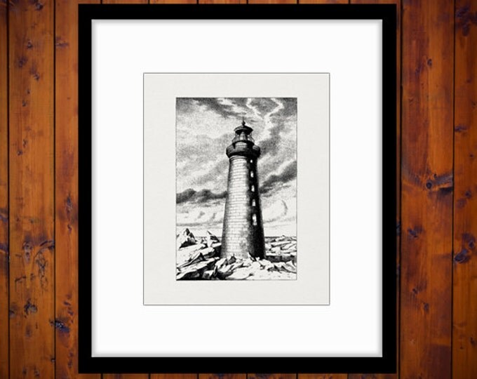 Lighthouse Printable Graphic Digital Download Illustration Image Vintage Clip Art Jpg Png Eps HQ 300dpi No.2127