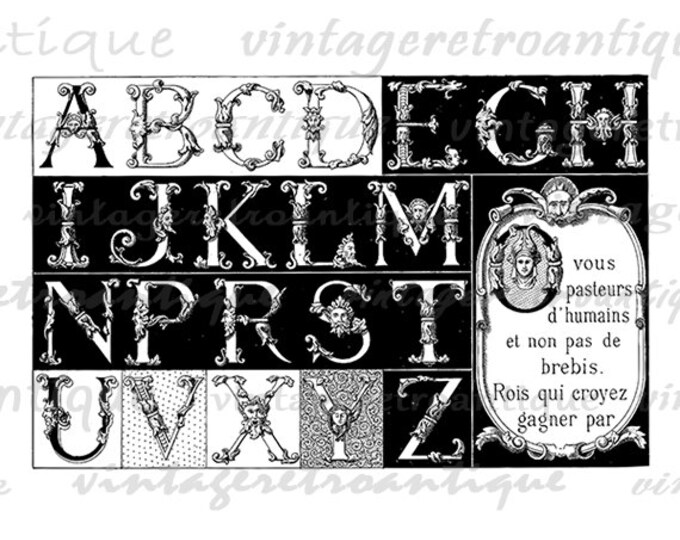 Printable Graphic Ancient Alphabet Digital Collage Sheet Image Download Vintage Clip Art Jpg Png Eps HQ 300dpi No.189