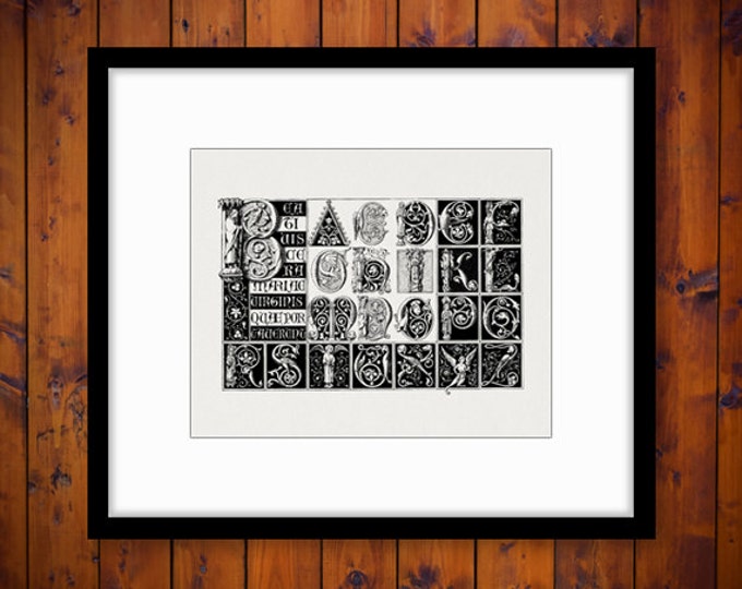 Antique Medieval Alphabet Printable Graphic Download Collage Sheet Image Ornate Letters Digital Vintage Clip Art HQ 300dpi No.186