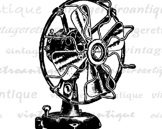 Classic Electric Fan Printable Image Graphic Vintage Illustration Digital Download Jpg Png Eps HQ 300dpi No.1544