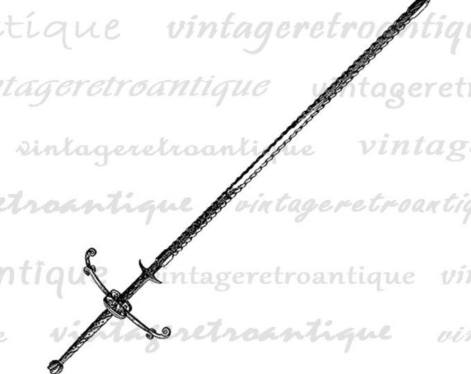 Printable Antique Sword Graphic Download Illustration Image Digital Vintage Clip Art Jpg Png Eps HQ 300dpi No.3292