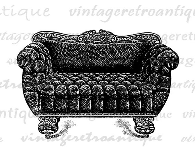 Printable Digital Antique Couch Download Vintage Furniture Image Graphic Clip Art Jpg Png Eps HQ 300dpi No.1177