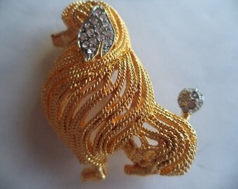 Vintage Signed Capri Goldtone/Rhinestone Poodle Brooch/Pin Fabulous
