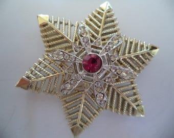 Vintage Signed Coro Goldtone/Silvertone Star Snowflake Brooch/Pin