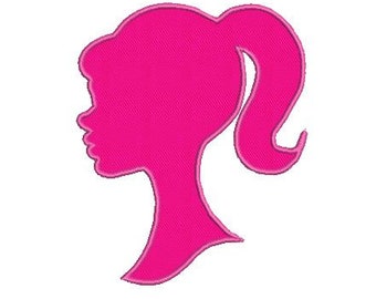 silhouette doll ponytail girl design file for embroidery machine monogram applique instant download