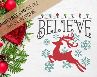 Believe Christmas Lights svg Reindeer svg Christmas decor svg Holiday decor svg Holiday svg Silhouette svg Cricut svg eps dxf Snow svg