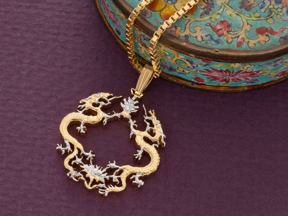 Dragon Pendant and Necklace Jewelry Bhutan Dragon Coin Hand