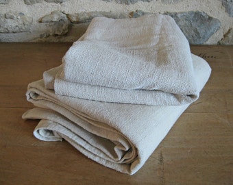 homespun hemp linen fabric vintage French torchon for reworking early 1900s