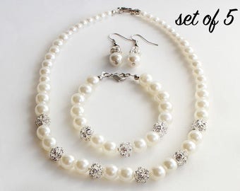 Bridesmaid jewelry set of 5, wedding jewelry set, ivory pearl bridesmaid set, pearl jewelry, bridal jewelry, wedding gift, bridesmaid gift