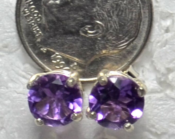 Amethyst Studs, 7mm Round, Natural Set in Sterling Silver E1052