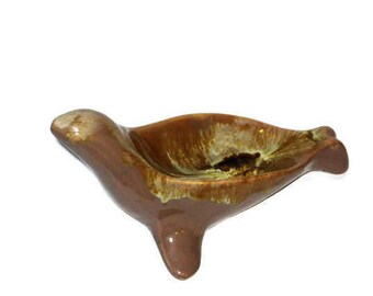 Laurentian Pottery Seal Canada Spoon Rest Canadian Brown Drip Glaze Pipe Holder Ash Tray Figure Figurine Sea Animal