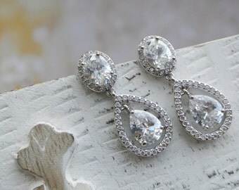Set of 3,4,5 Art Deco Earrings, Bridal Earrings, Wedding Earrings,Jewelry ,Dangle Earrings, Crystal Teardrop Earrings ,Bridesmaid gift set