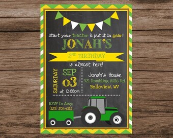 Tractor Birthday Invitation, Start Your Tractor, Get in Gear, John Deere Birthday, Tractor Birthday, Digital Birthday Invitation