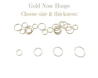 Gold Nose Ring -20G Nose Ring - 22G Nose Ring- 24G Nose Ring - Tiny 6mm - Small 9mm - Loose 11mm - Large 13mm - Nose Hoop Ring