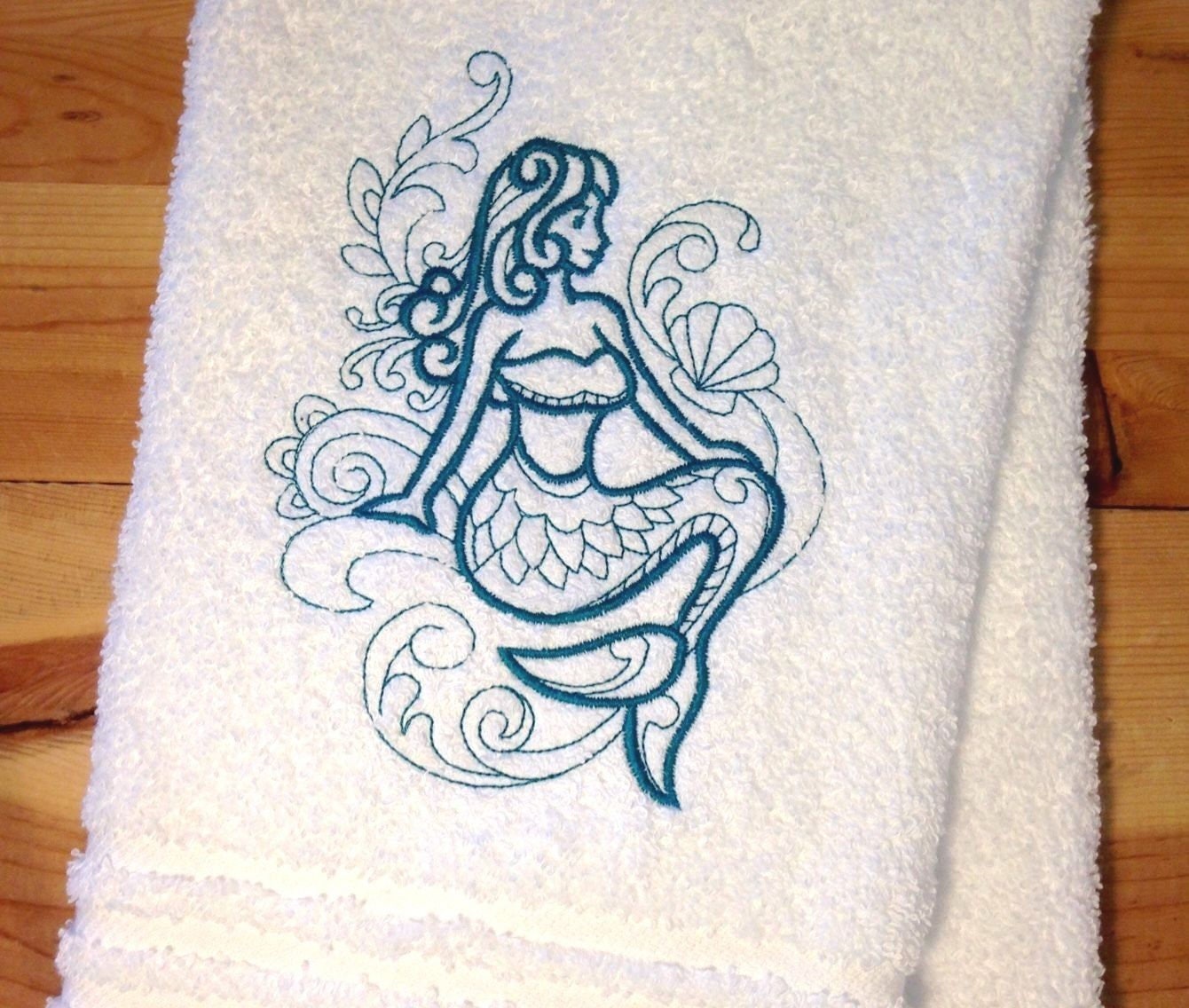 Mermaid Towel Embroidered Nautical Hand Towels Ocean