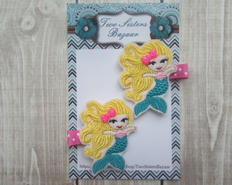Mermaid Hair Clip, Girls Hair Clip, Felt Hair Clip, Toddler Hair Clip, Embroidered Hair Clip