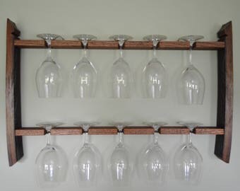 wine glass rack, reclaimed wine barrel