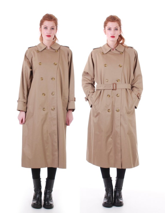 80s Vintage Burberry Trench Coat Classic Khaki Plaid Authentic