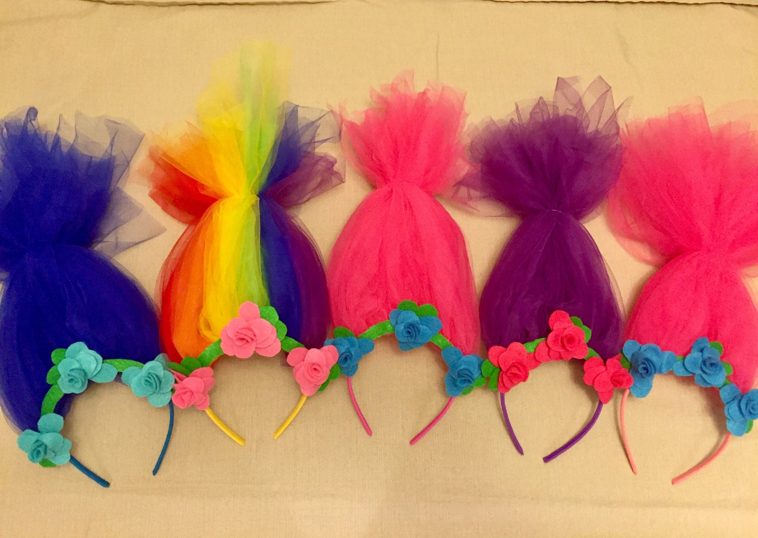 Trolls Headband // Poppy // Tulle Felt Flowers // Costume