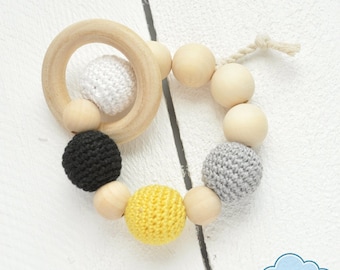 Baby Teething Toy, Wooden Teether, Wood Teething Toy, Modern Baby Rattle
