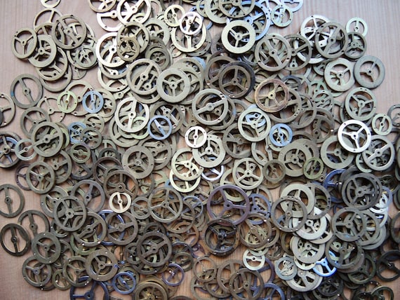 Set of 40 Random Pick Up Brass Gears / Watch Clock parts / Clock Watch balance gears / different size brass gears / steampunk art supply by Tiktaktuk steampunk buy now online