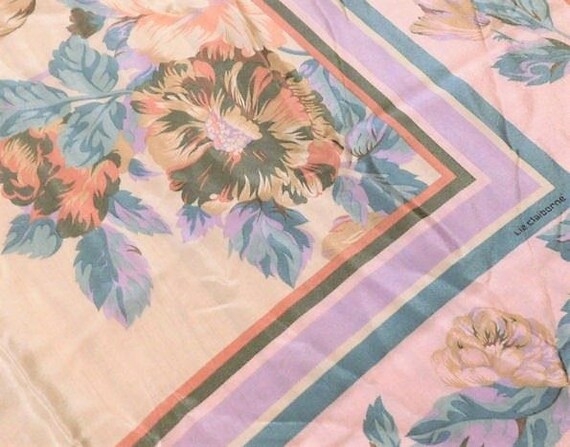 Vintage Liz Claiborne Silk Scarf Pastel Floral Designer Scarf Spring Summer Easter Mothers Day Wedding Anniversary Birthday Wall Art Gift