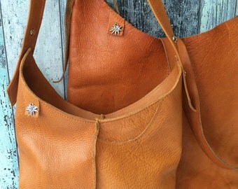 Handmade Little Bag Leather-Handcrafted Small Wristlet Leather Cognac