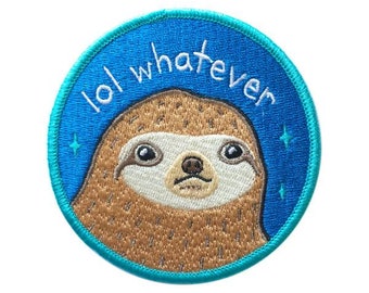 Lol Whatever Sloth 3" Iron-on Patch - 3-inch Embroidered Blue Illustration by Sparkle Collective