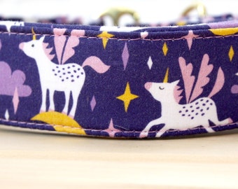 Unicorn Martingale Dog Collar in Purple and Pink for Girl Dog. Can be made in Buckle and Martingale Collar. PLEASE READ Item Details
