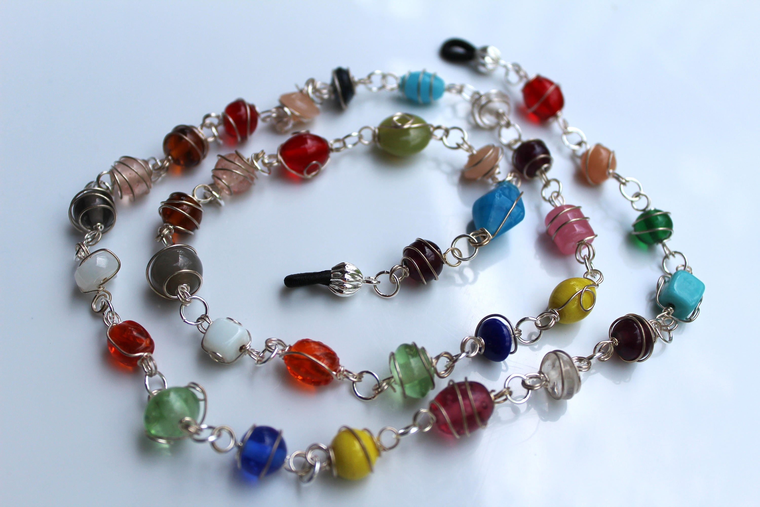 Multicolor Bead Eyeglass Chain, Wire Wrapped Stones, Unique Chain for