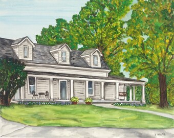 Custom housewarming gift. Watercolor house painting 16x20. House portrait, pet portrait, anniversary gift, add a pet! Birthday, Christmas
