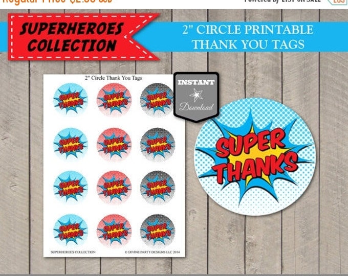 SALE INSTANT DOWNLOAD Superhero Thank You Tags / Super Thanks / 2 Inch Circle / Superheroes Collection / Item #505