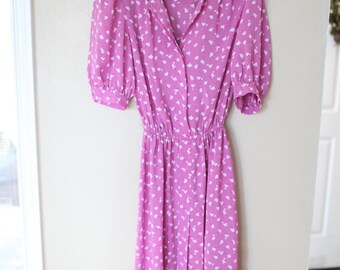 vintage pink and white floral secretary dress