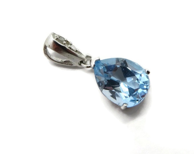 Aquamarine Sterling Silver Pendant, Pear Shaped Blue Gemstone Pendant