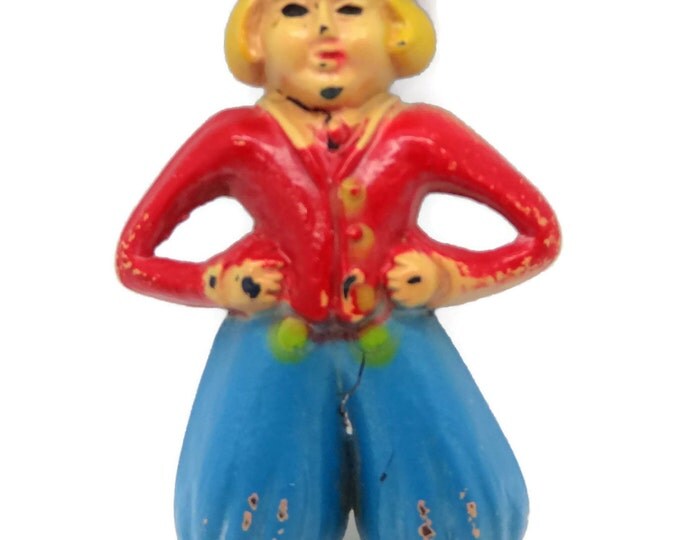 Vintage Dutch Boy Red Blue Plastic 1940s Pin, C Clasp
