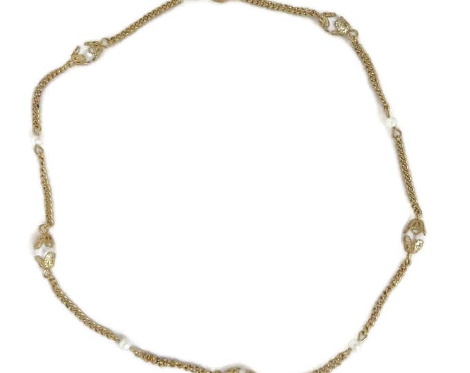Vintage Gold Tone Faux Pearl Choker Chain Necklace