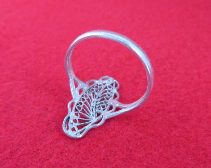 Silver Filigree Ring, Vintage Lacy Sterling Ring, Size 7