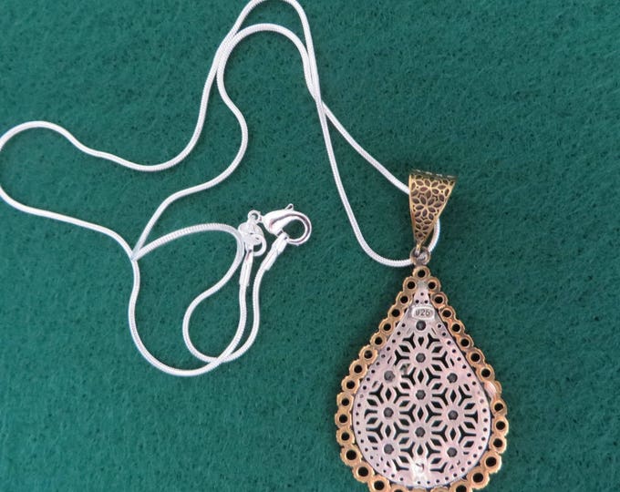 Sterling Silver Emerald Pendant - Vintage Teardrop Gemstone Pendant Necklace, Gift for Her