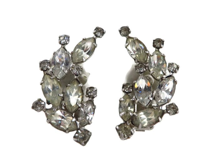 Bridal Earrings, Rhinestone Clip-ons, Vintage Signed Weiss Silver Tone Earrings, Vintage Jewelry, Gift idea