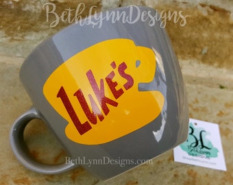 Glitter| Slate Gray | ORIGINAL Luke's Diner Mug | Big Mug | Lukes mug | Lukes Diner | Gilmore Girls | Inspired | VINYL decal logo BOTH sides