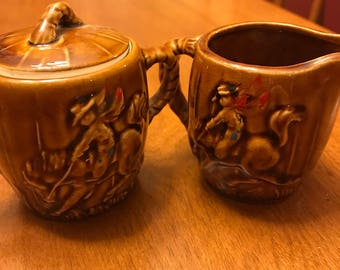 Cute Small Brown Colorado Creamer and Sugar Bowl Set