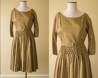 vintage 1950s dress / 50s polka dot dress / Jonathan Logan / small / Honeycomb Dress
