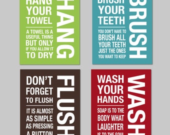 Bathroom Wall Art, Kids Bathroom Decor, Bathroom Art, Bathroom Prints, Printable Files Bathroom Decor INSTANT DOWNLOAD 8"x10" set of 4