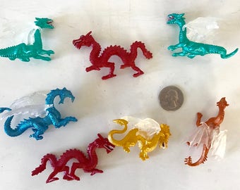 Set of Mini Plastic Dragons / Craft Figures (Set of 7)