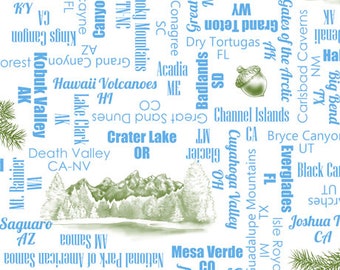 Our National Parks Fabric Park and State Names Blue Fabric From Quilting Treasures