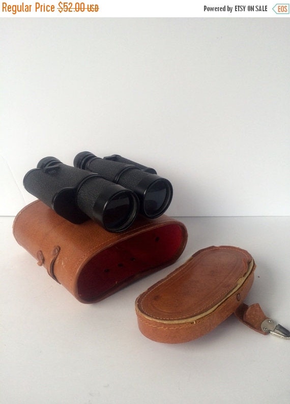 ON SALE Vintage Binoculars Brown Leather Case by StoreFourandMore