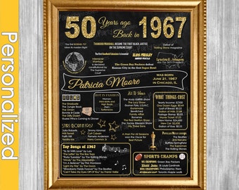 50th Birthday Gift for Women, 50th Birthday Chalkboard, 50th Birthday Poster Sign Party Decoration PRINTABLE, 1967 Birthday Mom Ideas Men
