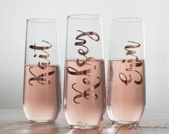 Rose Gold Personalized Champagne flute, Bridesmaid gift, Matron of honor, wedding party, Bridal Party, Bridesmaid, Wedding, celebrate